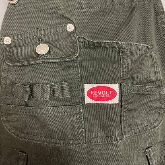 Vintage Revolt Shortalls Jean Overalls Shorts Juniors Green 90s Y2K Dungaree‎ - Picture 7 of 9